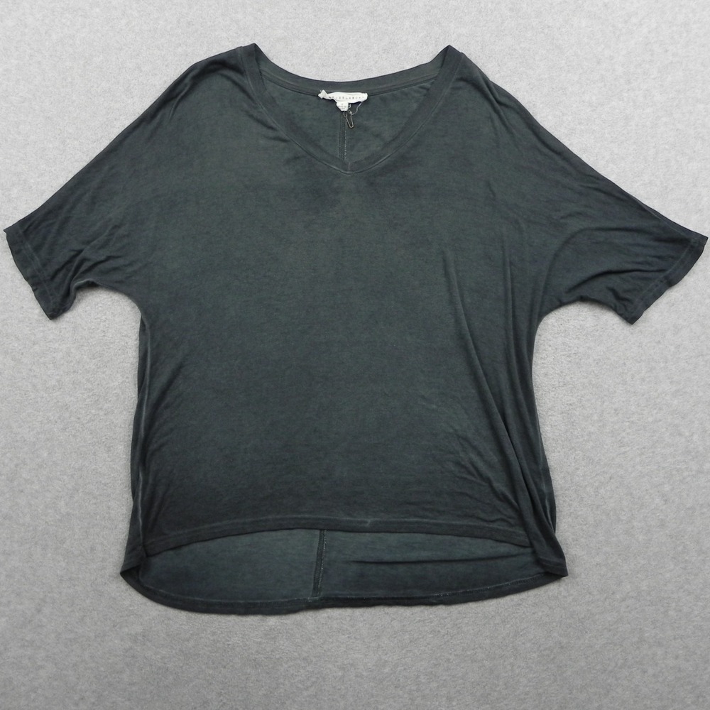 Jane + Delancey Top Womens Small Sheer High-Low V-Neck Oversize Tee Short Sleeve